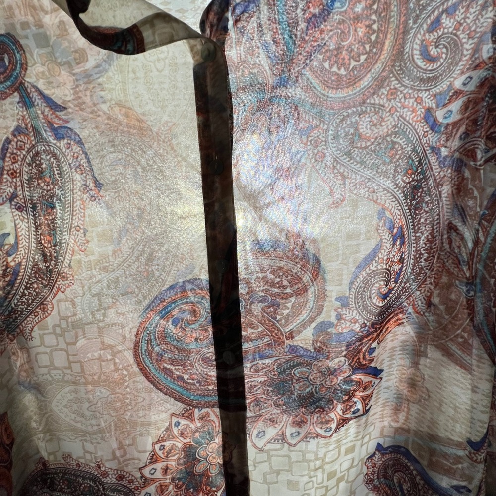 Chicos 1 Paisley Button Up Tunic Blouse Shirt Top Sheer Boho Artsy Boho Layering - Picture 12 of 13